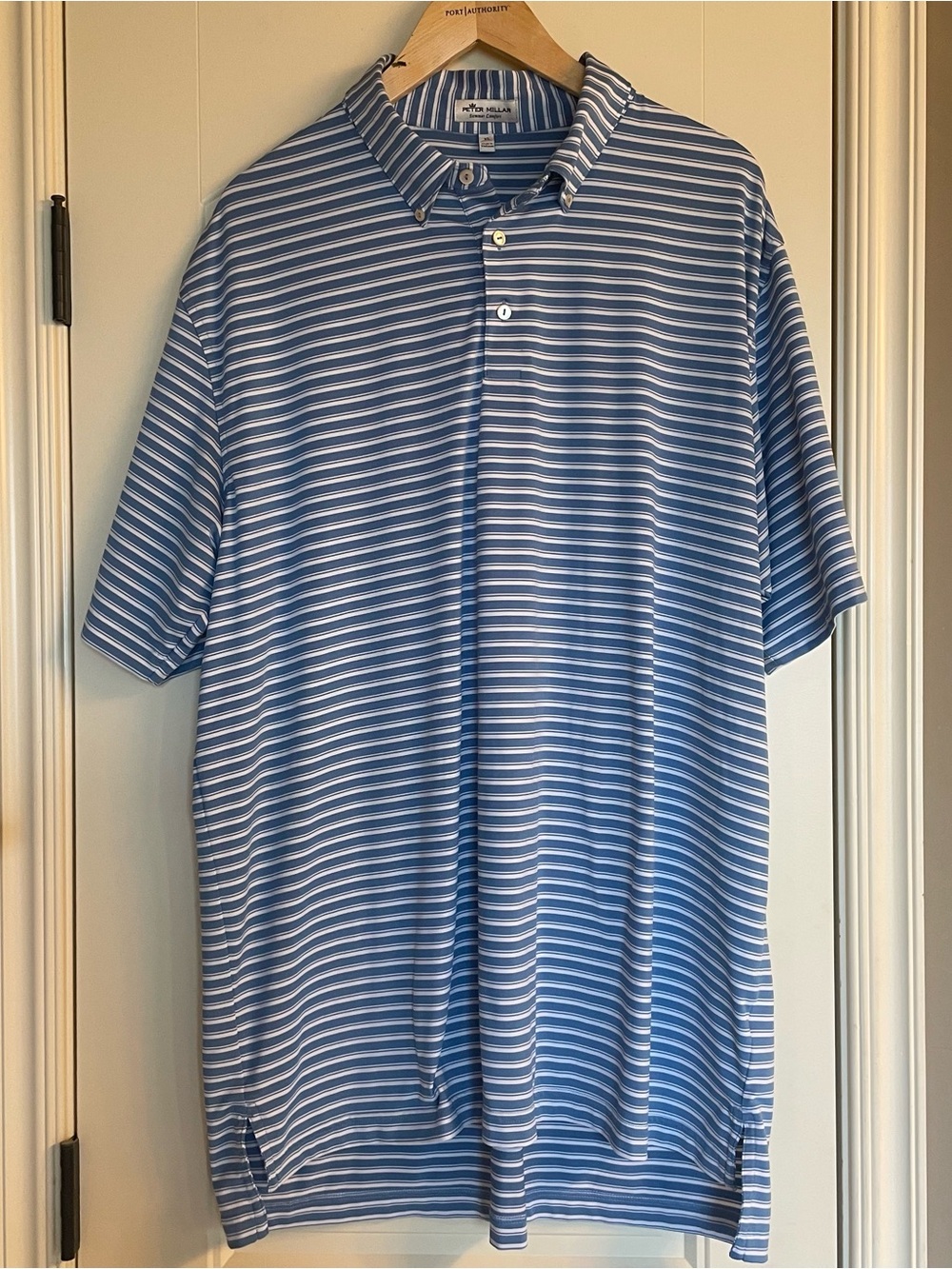 Peter Millar Summer Comfort Blue and White Striped Golf Polo